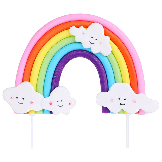 Rainbow Cake Topper Soft Pottery Rainbow Cakes Decorations with Cloud Cake Topper for Birthday Party and Wedding Supplies