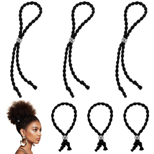 6 Pcs Adjustable Hair Ties for Thick Hair Black Afro Puff Soft Ponytail Holders No Damage Puff Cuff Natural Hair Ties for Locs Adjustable Headband for Dreadlock Braided Kinky Curly Pineapples