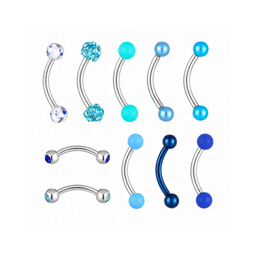 Gemoioio 10pcs Eyebrow Rook Piercing Jewelry Set With Blue Balls Vertical Labret Lip Jewelry Earrings Curved Barbell Piercings Eyebrow Rings Women Tiny Small Ear Rook Helix Conch Daith Belly Rings