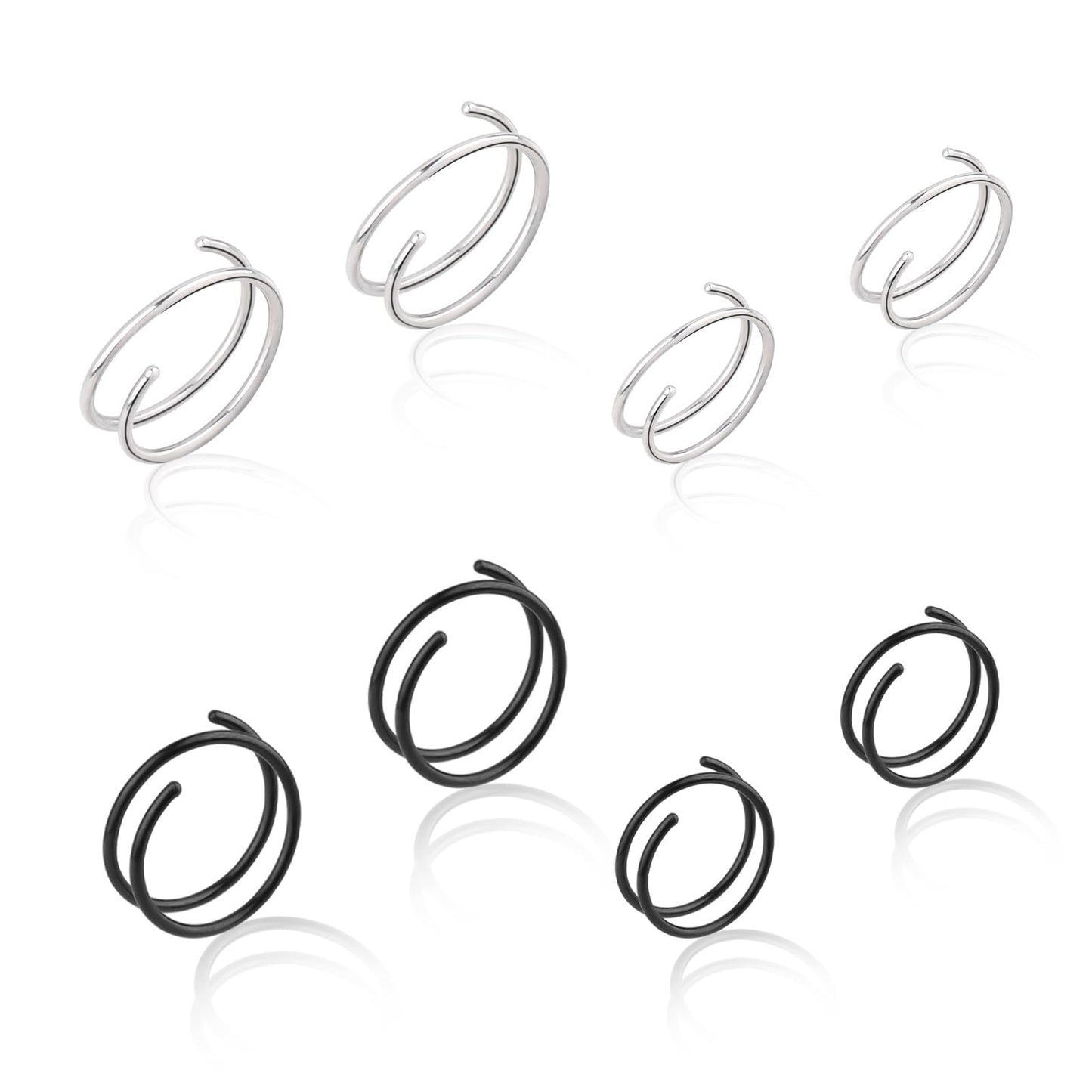 Tucnoeu 8pcs 8/10mm Helix Earrings,Double Nose Ring,Helix Piercing Jewelry,Stainless Steel Cartilage Earrings for Single Piercing for Women Men Nostril Piercing Jewelry