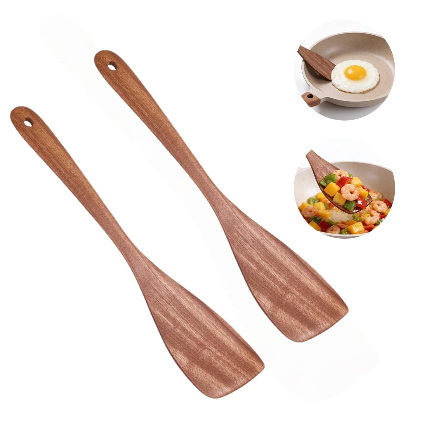 2 Pcs Wooden Spatulas for Cooking,13 Inch Long Handle Flat Frying Turner, Frying Turner Non-scratch Uncoated Wood Spatula for Cooking Flipping, Serving, Scraping & Turning