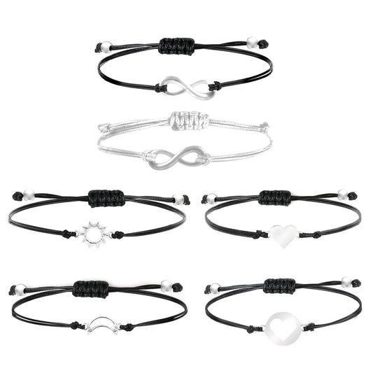 Yolev 6 Pieces Best Friend Bracelets Matching Yin Yang Bracelet Black and White Bracelet Sun Moon Bracelet for Friendship Relationship Boyfriend Girlfriend
