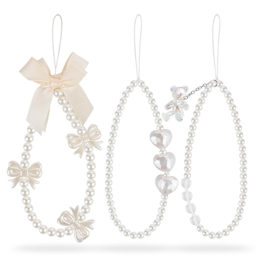 Lusofie 3 Pcs Phone Charms Strap Butterfly Bear Heart Phone Wrist Strap Cute Phone Charm Pearl Beaded Phone Bracelet Strap for Women Girl Gifts