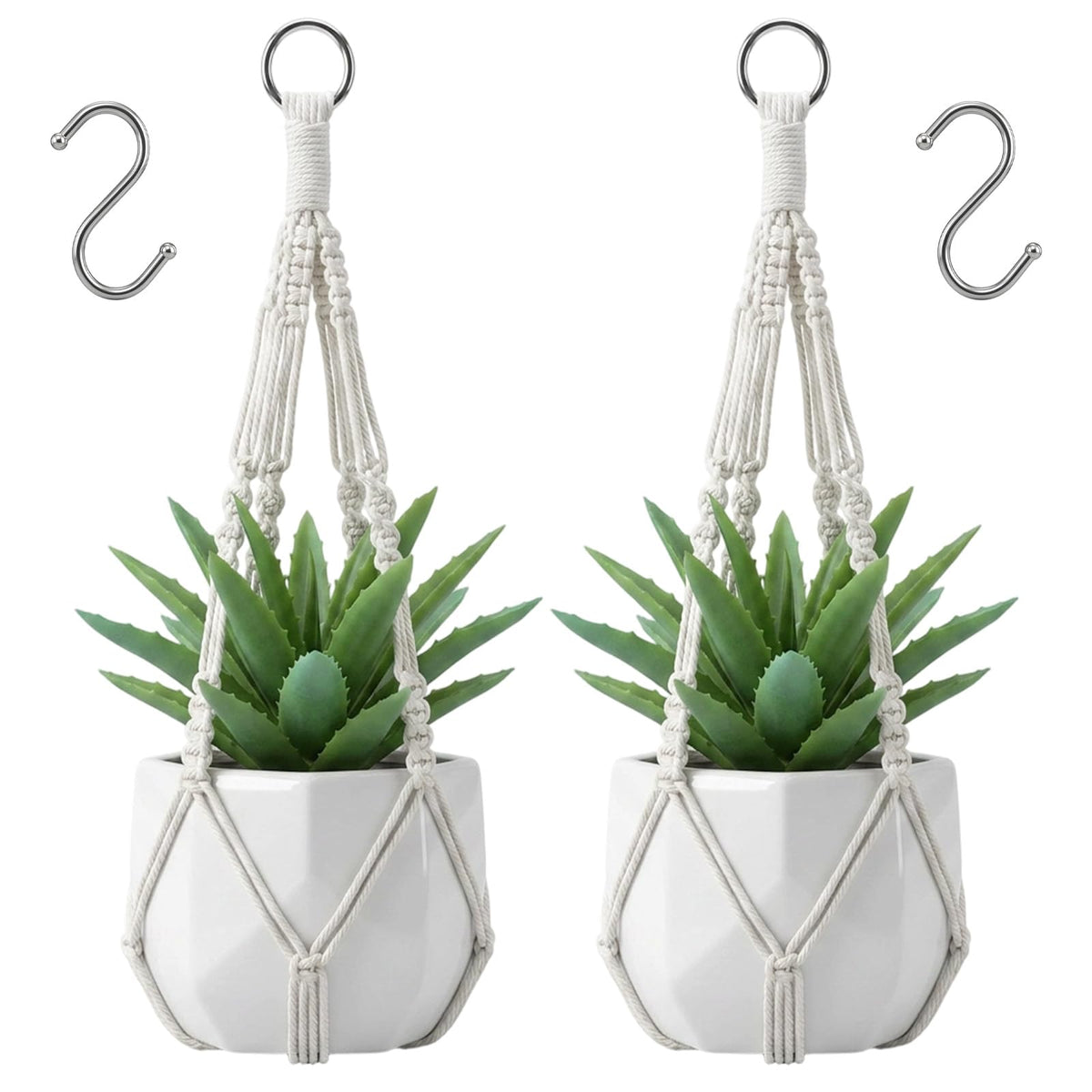 2Pcs Macrame Plant Hangers Indoor- 50 cm White Macrame Plant Hangers