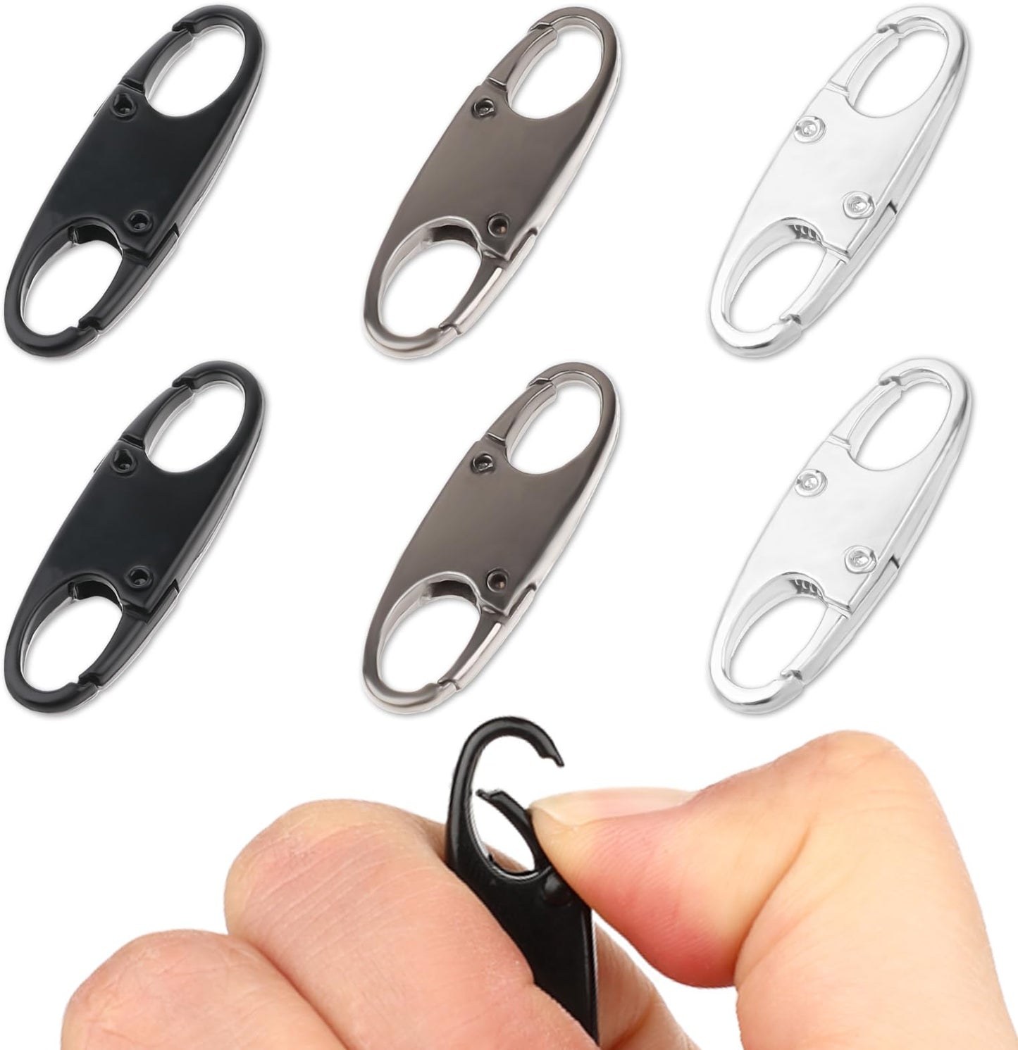 Zipper Clips Anti Theft Deterrent, 6PCS S Carabiner Small Zipper Pull Locks Mini Snap S Hooks for Backpacks Camping Fishing Traveling Outdoor Sports (Black Silver Gray)