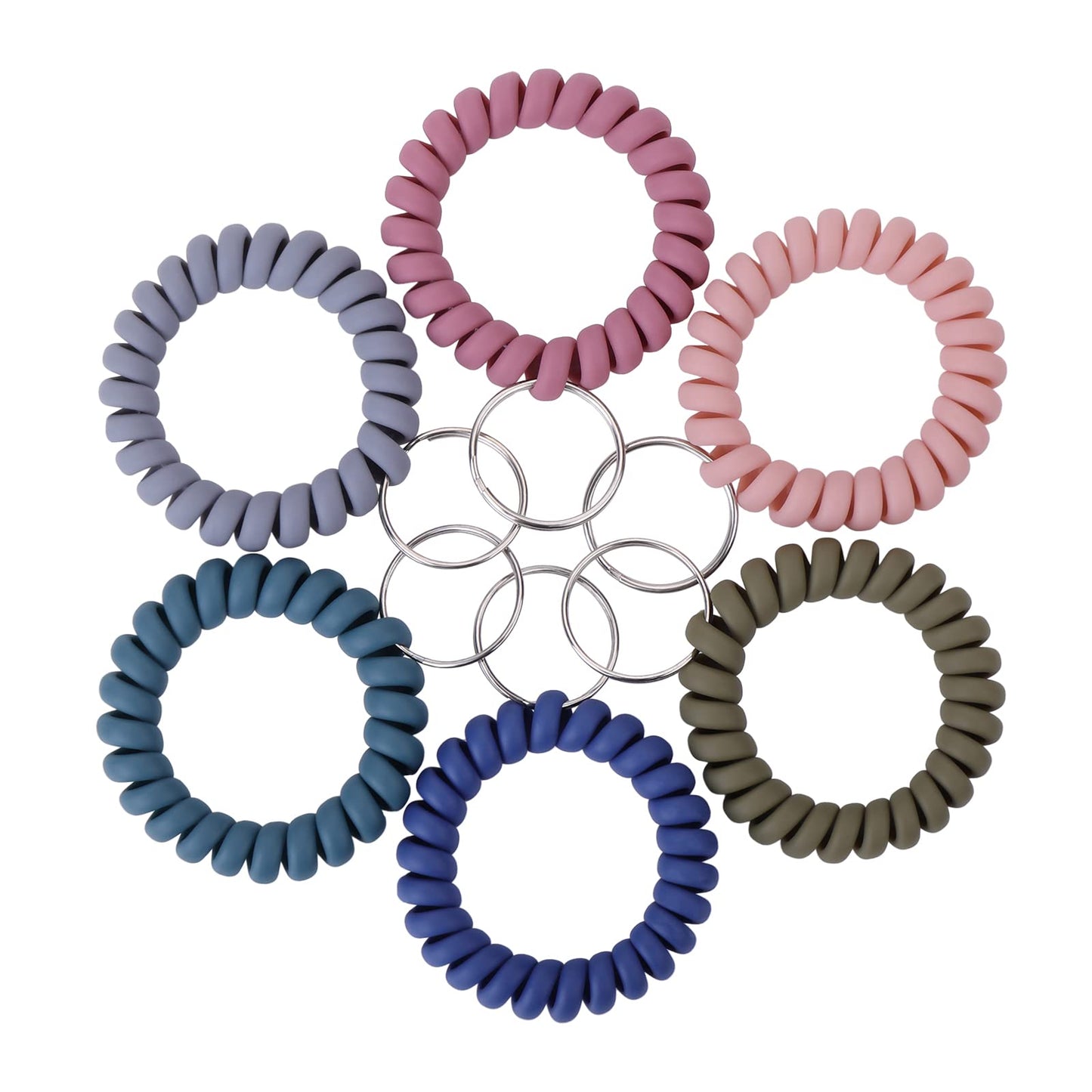 Yolev 6 Color Stretchable Wristband Wrist Key Chain Plastic Spring Flexible Spiral Wrist Coil Wrist Band for Sauna Gym Pool ID Badge