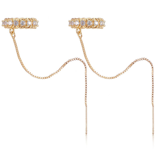 Ear Cuff Earrings Chain for Women, 14K Ear Cuff Earrings Chain Adjustable Helix Cartilage Clip On