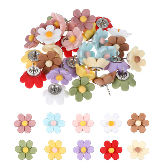 Flower Drawing Pins 30 Pcs Push Pins for Pin Board, 0.5 Inch Cork Board Pins Cute Push Pins for Notice Board Pins Cork Boards Cardboard Hanging Posters Wall Decorations(Pink + White?