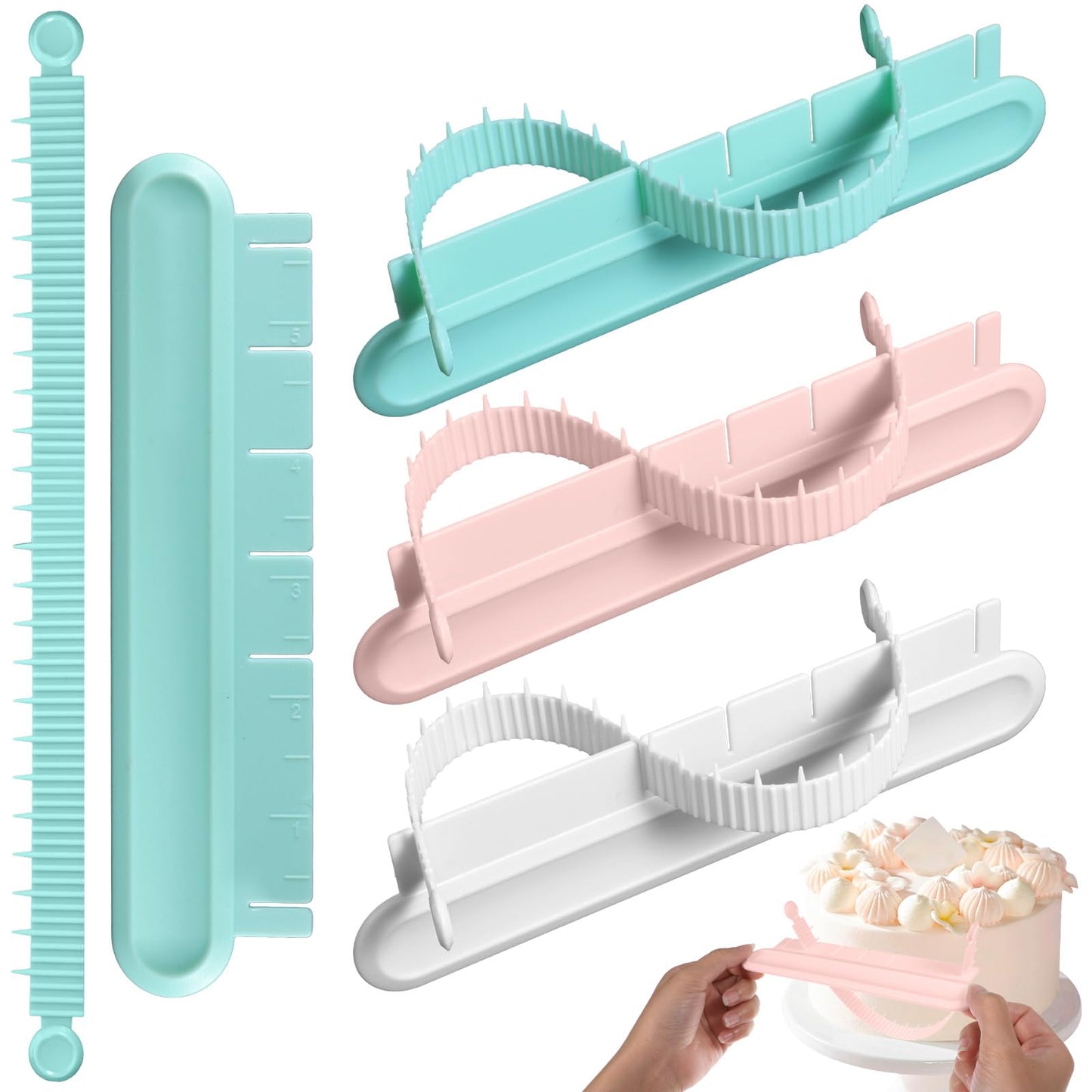 Fondant Cake Arc Ruler, 3pcs Adjustable Flip Cake Arc Ruler, Decorative Marking Divider Round Lace Baking Measuring Pastry Aid DIIY Cake Framing Tool