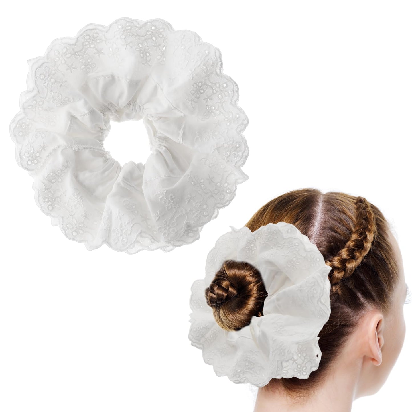 White Oversized Scrunchie Lace Big Hair Scrunchies for Women Bobbles Elastic Soft Hair Bands Large Hair Ties Ropes Ponytail Holder Hair Accessories for Thick Hair Scrunchie Bulk Accessories for Girls