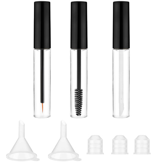 10ml Empty Mascara Tube,Lip Gloss Tubes with Wand, Eyeliner Tube with Rubber Inserts and Funnels, Eyelash Growth Packing Tube Container for Home and Travel(3pcs)(Black)