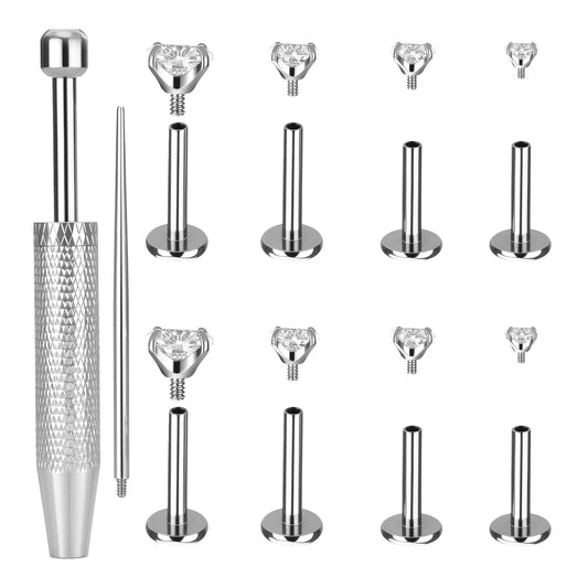 Fosaseua 4 Pairs 16G Flat Back Earrings for Women Internally Threaded