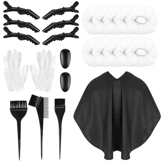 Lusofie 24 Pcs Hair Dye Kit Hair Colouring Tools DIY Beauty Salon Hair Bleaching Tools Kit Includes Hair Dye Brush Ear Cover Hair Dye Gloves Disposable Hair Dye Cap Hair Clips Hair Cutting Cape