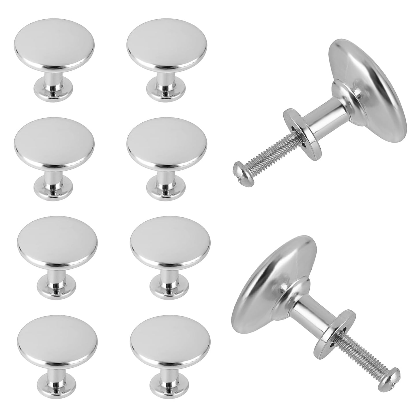 10 Pcs Cabinet Door Knobs Sliver Cupboard Door Handles Polished Chrome Hardware Kitchen Knobs Round Decorative Drawer Pull Knobs with 10 Screws for Cabinets Wardrobe Drawers Bathroom Furniture