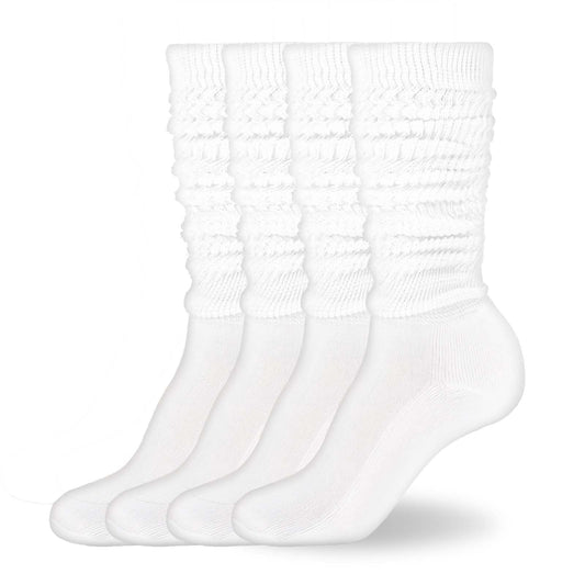 Lusofie 2 Pairs White Long Socks Knit Slouch Socks, Stacked Knee High Socks White Scrunchie Socks for Women Men, White, One size