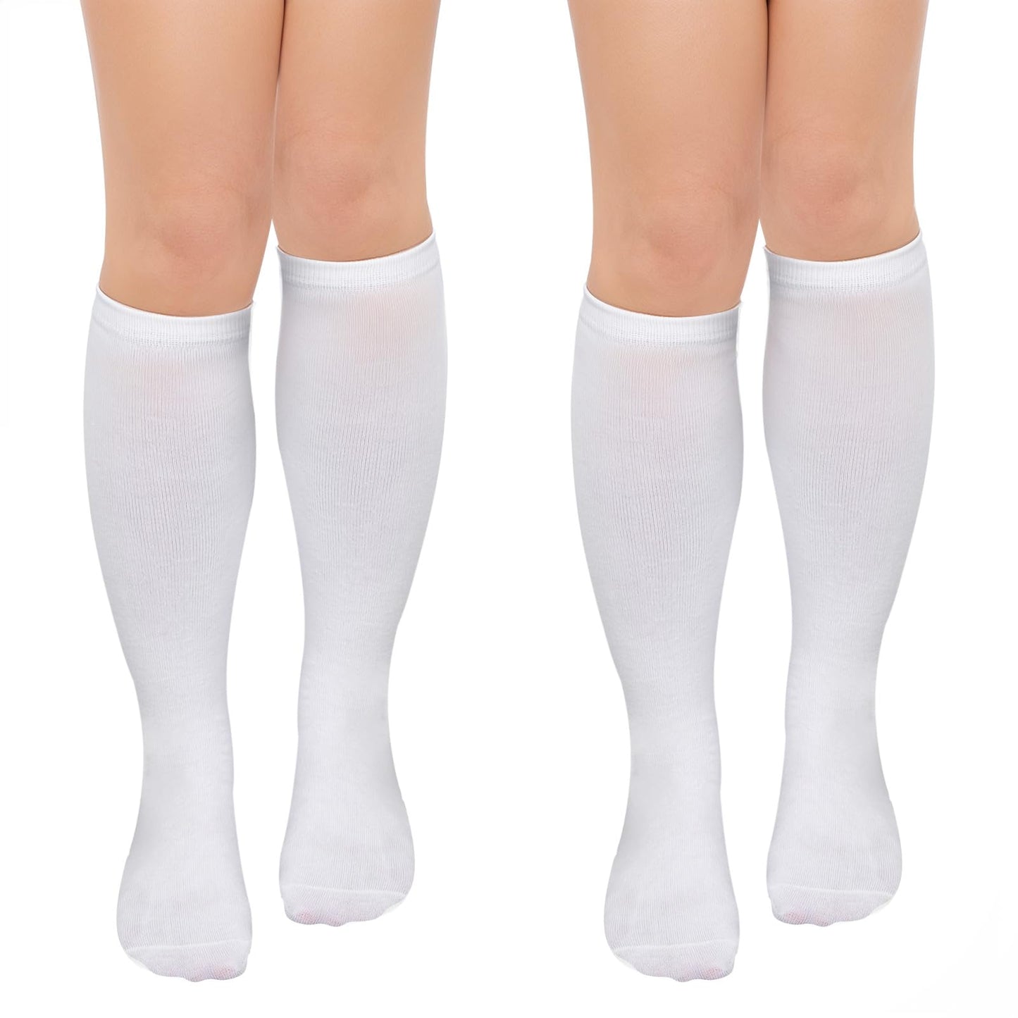 Meyeyaia 2 Pairs Womens Knee High Socks Thigh High Stockings Sports Knee Socks for Women Suitable for Daily Wear Holiday Parties, White, One size