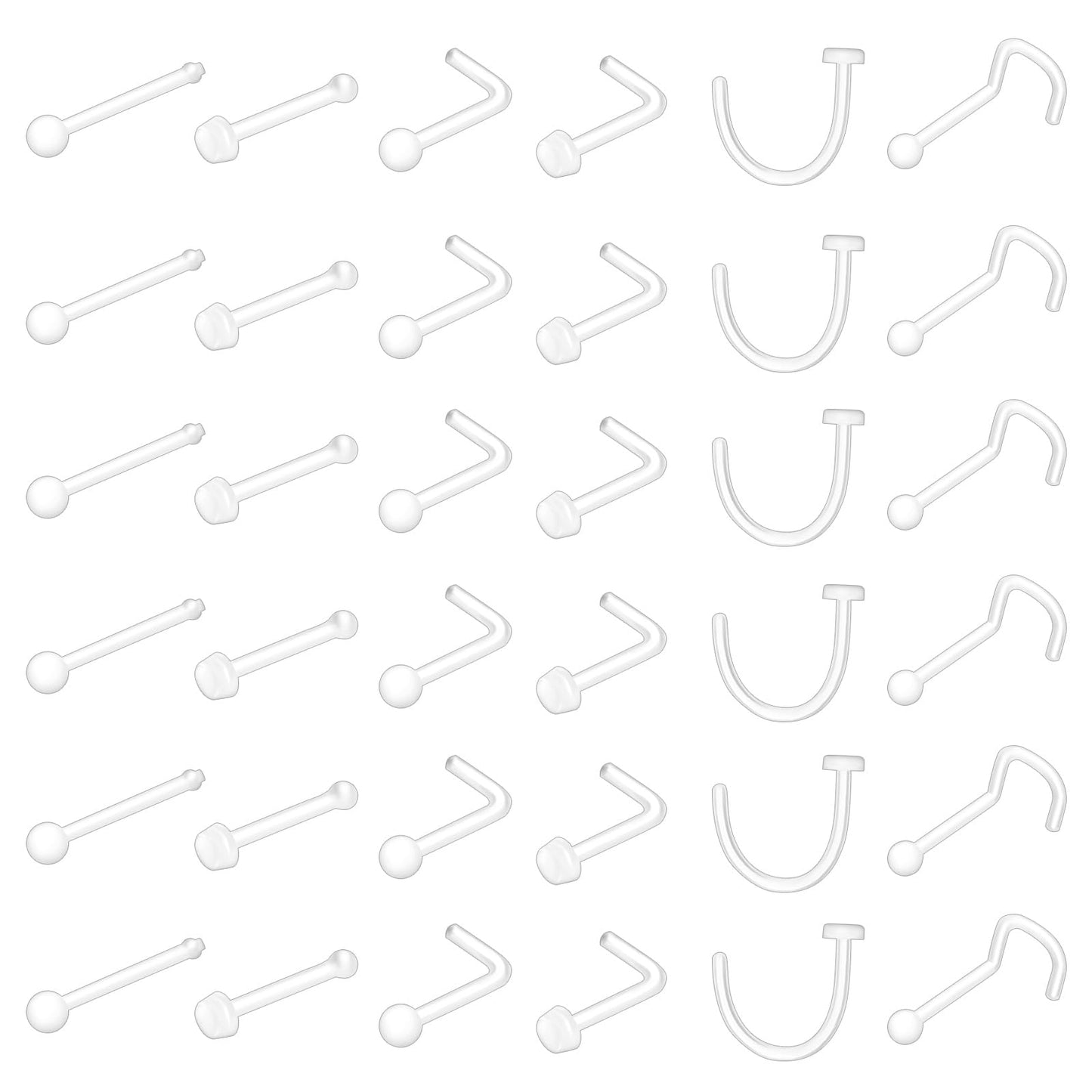 Yolev 36Pcs Mix Set Clear Piercing Retainers Septum Retainer Nose Studs Flexible Lip Ear Nose Tongue Rings Cartilage Rook Daith Ear Industrial Nipple Belly Clear Piercing Jewelry for Work Surgery
