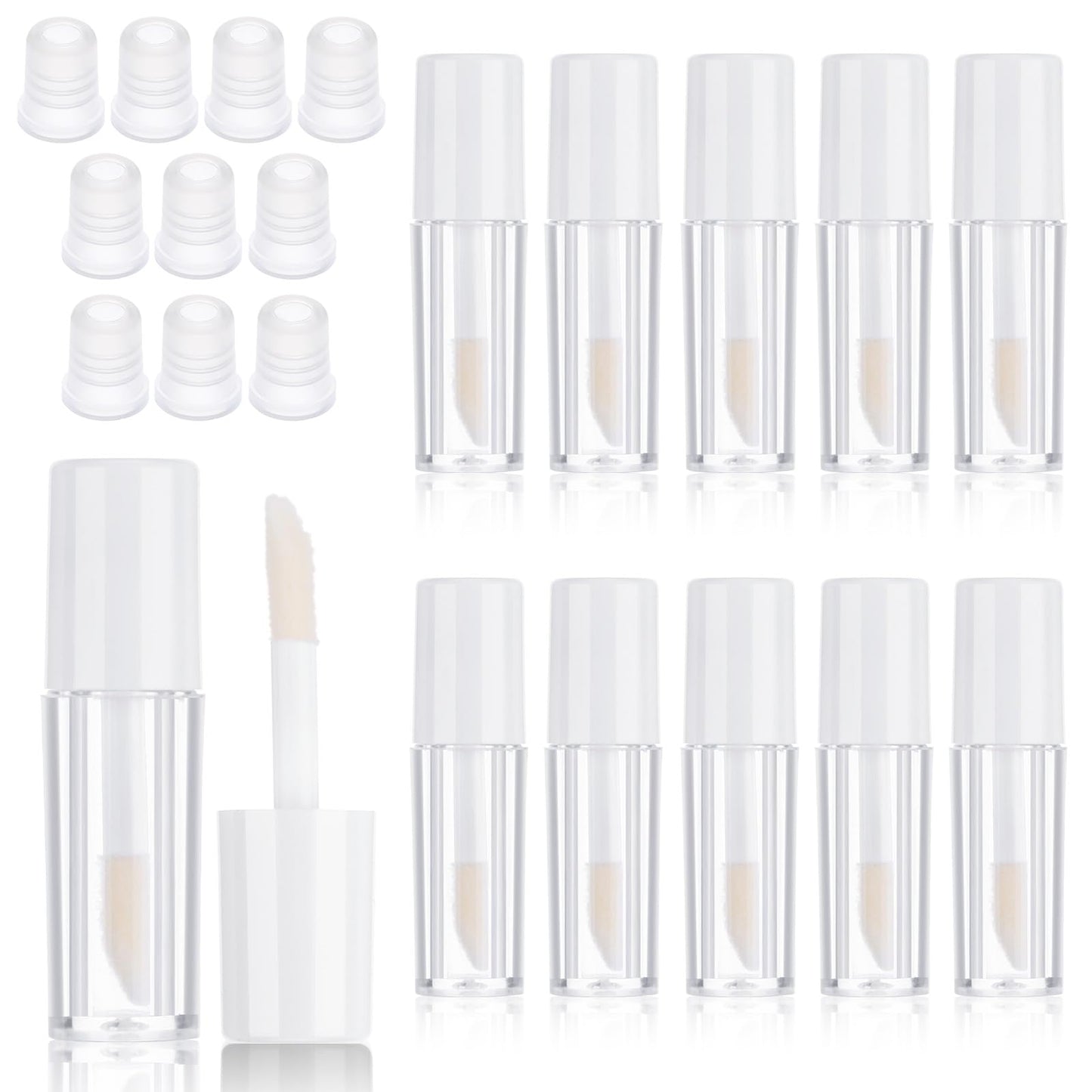 10PCS Mini Lip Gloss Tubes, 1.2 ml Clear Refillable Empty Lipgloss Tubes for Lipstick Balm Different Samples, Travel Refill Mini Lipgloss Tube Containers Women DIY Cosmetics with Rubber Inserts