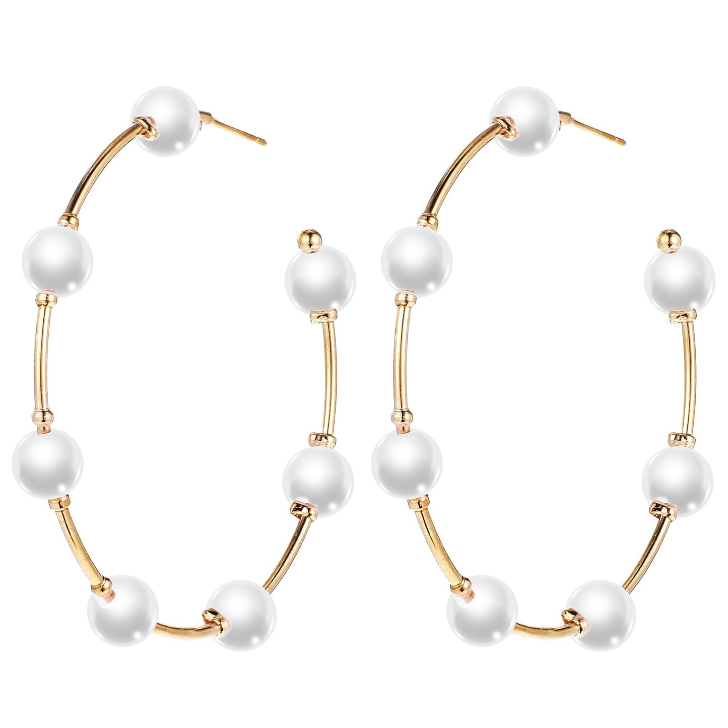 Pearl Hoop Earrings Gold Pearl Dangle Earrings Large Hoop Earrings Artificial Pearl Big Hoop Earrings for Women