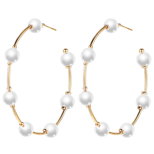 Pearl Hoop Earrings Gold Pearl Dangle Earrings Large Hoop Earrings Artificial Pearl Big Hoop Earrings for Women