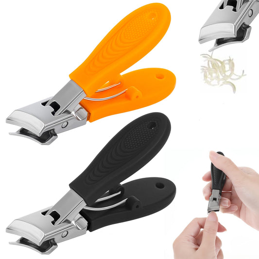 Wide Jaw Opening Anti-Splash Slanted Nail Clipper 2 PCS Large Curved Nail Clippers, No Splash Nails Trimmer for Men & Women, (Black,Orange)