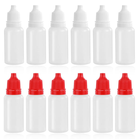 Lusofie 12 Pcs Plastic Dropper Bottle 15ml/0.5oz Small Squeeze Bottle Mini Dropper Bottles Eye Droppers Bottles with Cap and Plug (White/Red)
