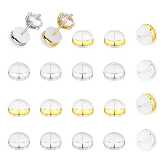DIVINA VITAE 20PCS Silicone Earring Backs Silver Gold Soft Rubber Pierced Earring Backs Replacements for Studs Loose Heavy Earring Droopy Ear Lifting