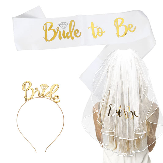 Yolev Bachelorette Party Accessories Set Bridal Shower Decoration Accessories Bride to Be Sash, Bridal Tiara, Veil for Bachelorette Party Supplies, Wedding Party Decoration (Gold)