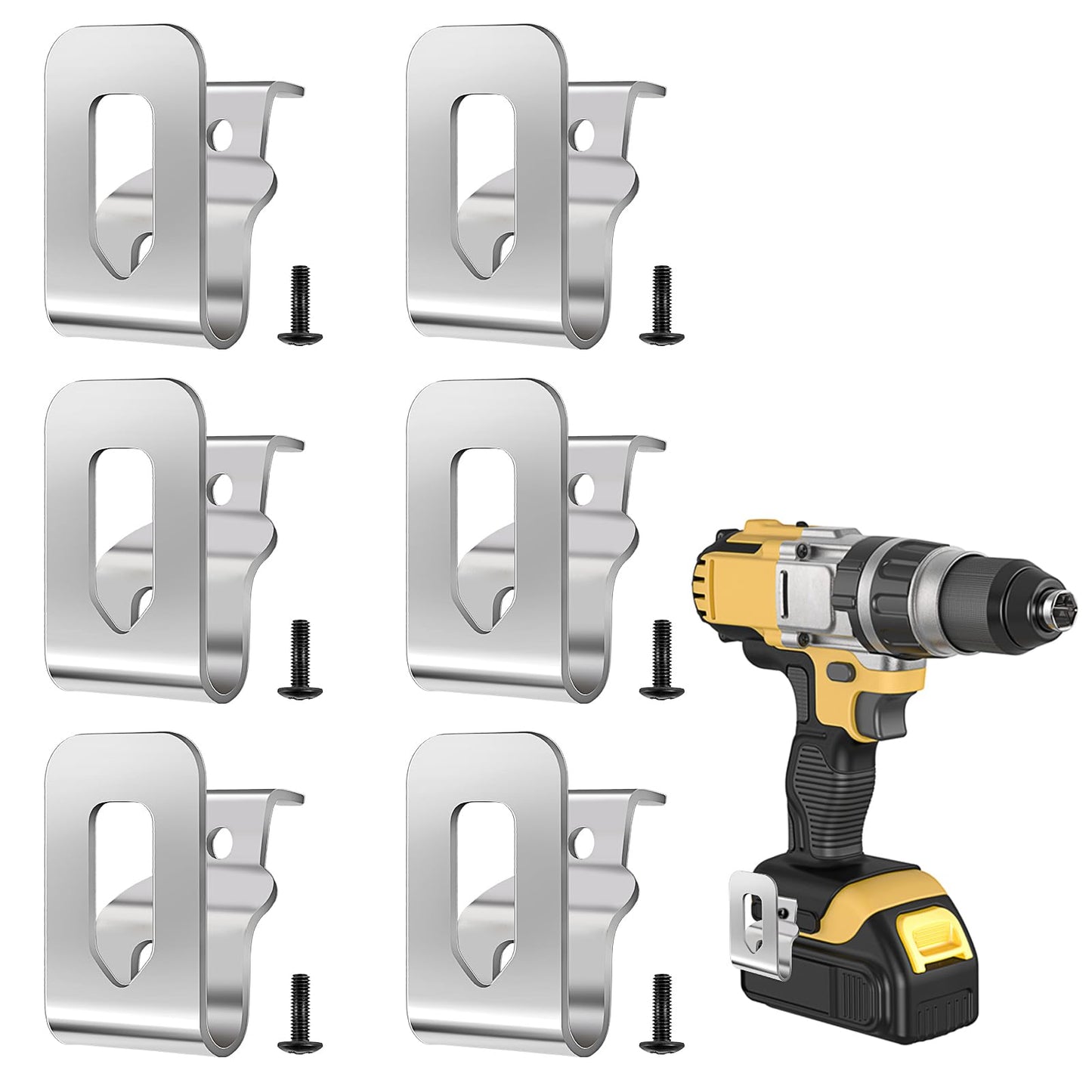 6Pcs Belt Clips for Electric Drill Electric Drill Supplies with 6 Pcs Screws 304 Stainless Steel Drill Clips Tool Belt Hook Drill Clip for 20V 18V MAX Drills Tools Clips Tool Beltbelt