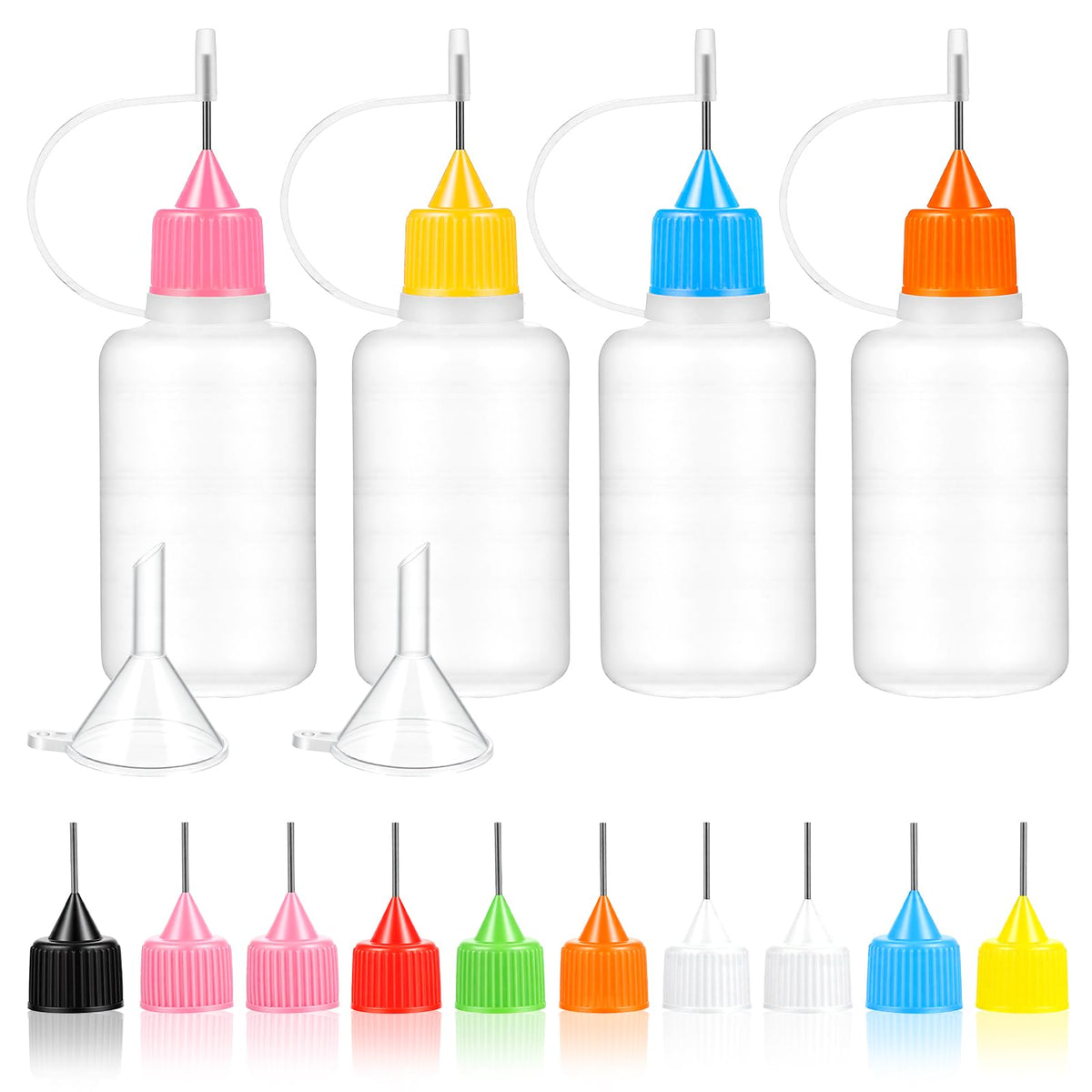 Yolev 4 Pcs Precision Tip Applicator Bottle with 2 Mini Funnels 30ML/1OZ