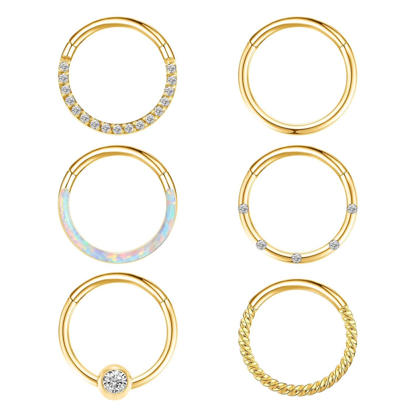 Yolev 6 Pcs Gold Nose Ring Hoop for Women18g Stainless Steel Gold Nose Hoop 8mm Septum Rings Piercing jewellery Cartilage Earrings Gold Conch Hoop Tragus Cartilage Earrings Helix Hoop 8mm