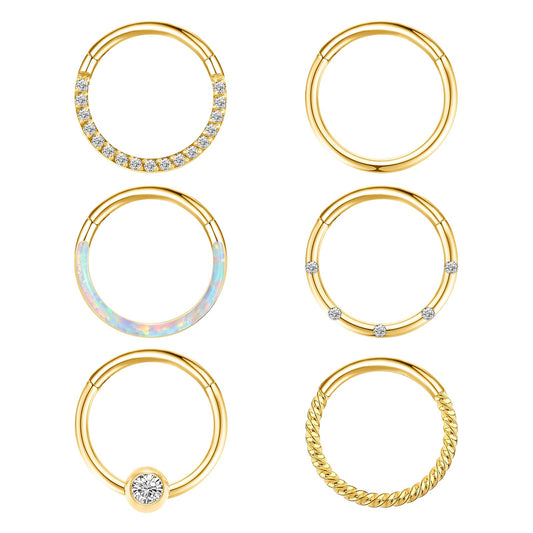 Yolev 6 Pcs Gold Nose Ring Hoop for Women18g Stainless Steel Gold Nose Hoop 8mm Septum Rings Piercing jewellery Cartilage Earrings Gold Conch Hoop Tragus Cartilage Earrings Helix Hoop 8mm