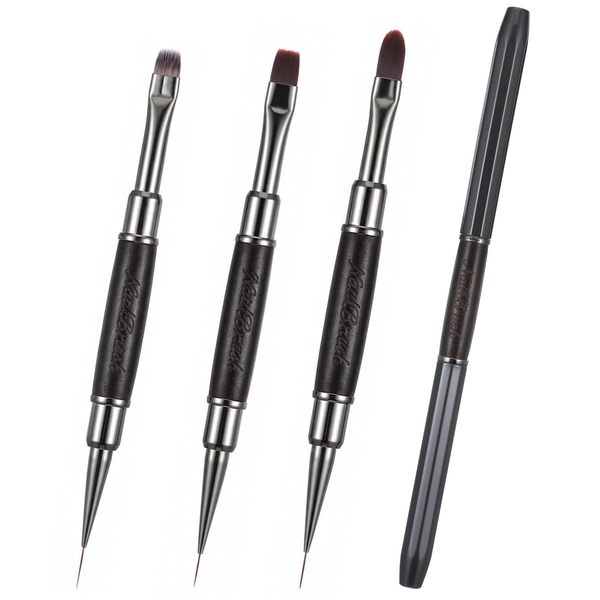 3Pcs Dual Head French Tip Nail Brush, Black Nail Art Brush Set