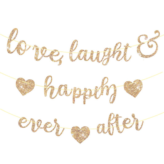 Bridal Shower Banner Gold Glitter Bridal Shower Decorations Engaged Banner Engagement Party Decorations Wedding Ceremony Decorations Love Laughter&Happily Ever After