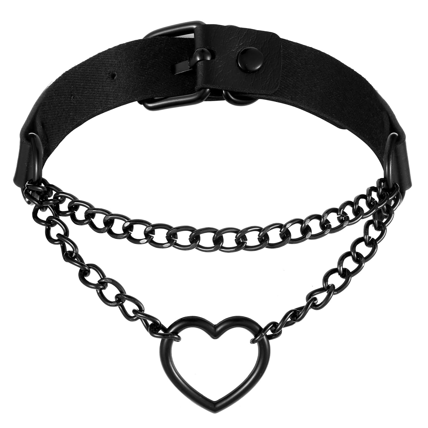 DIVINA VITAE Black Choker Necklace for Woman, PU Leather Heart Slip Chain Necklace, Adjustable Goth Heart Choker, Black Velvet Choker Halloween Heart Choker Necklaces for Women Fashionable Dress Up