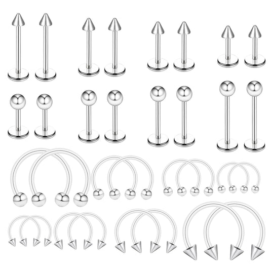 Yolev 32pcs Horseshoe Nose Ring 16g Surgical Steel Nose Septum Piercing Jewellery Horseshoe Hoop Earring Eyebrow Tragus Cartilage Studs Lip Rings Piercing Jewelry For Women Men 6/8/10/12mm