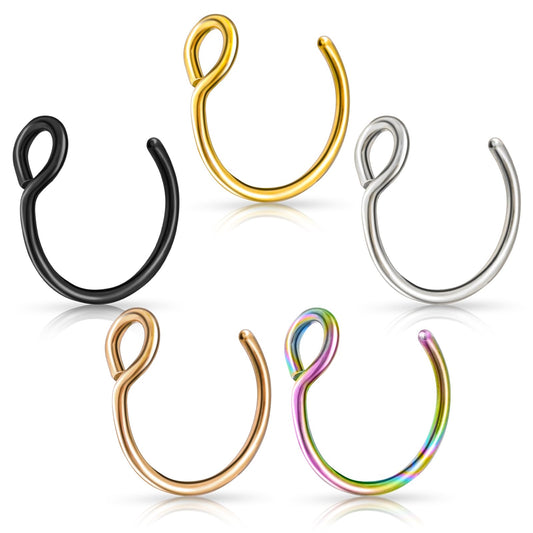 Lusofie 5 Pcs Nose Rings Hoops Fake Nose Ring Clip On Nose Ring fake lip piercing For Women Men