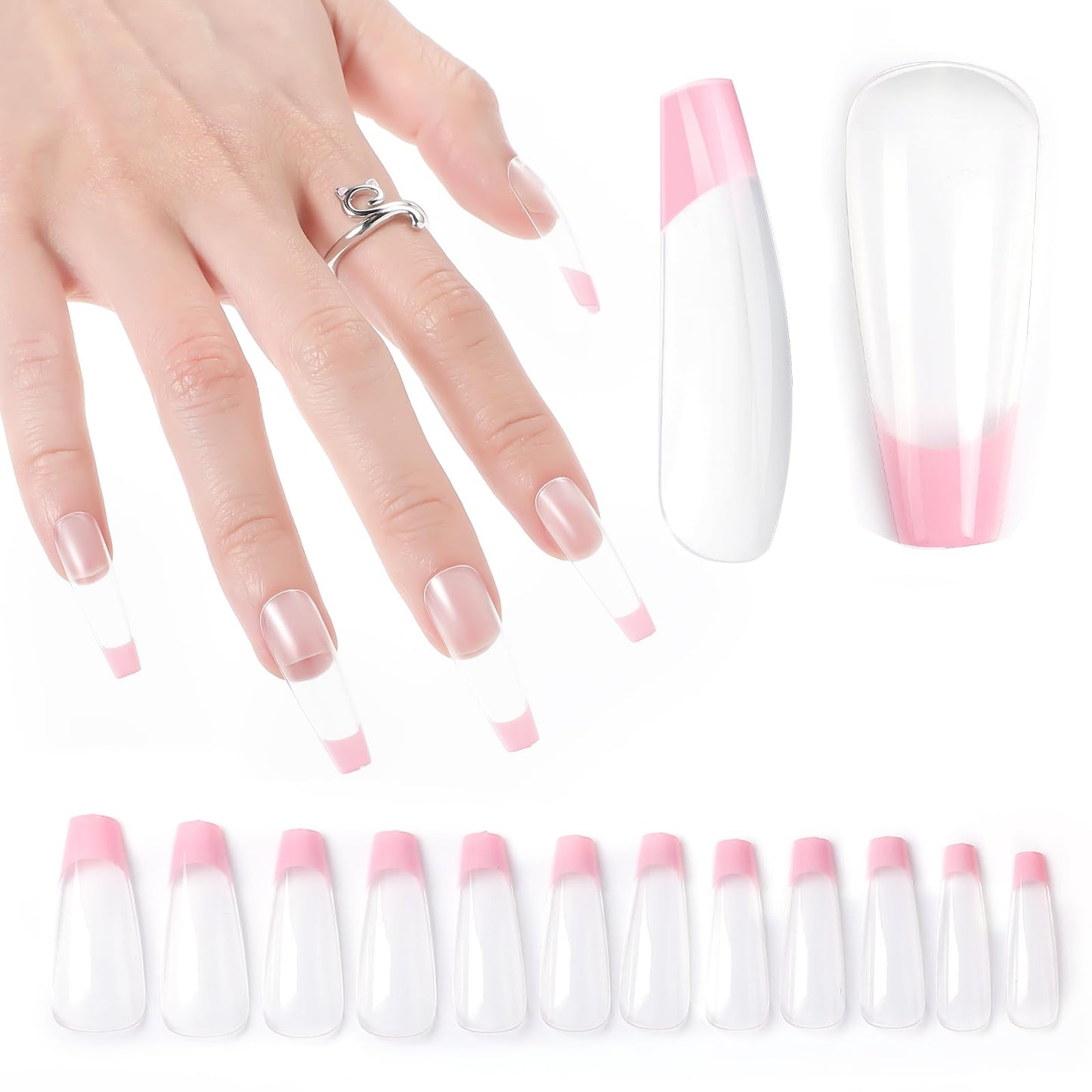 Lusofie 120Pcs Pink Press On French Tip Nails Fake Nails Wearable French Tip Nails Full Coverage Press On Nails For Nail Salon Art DIY Women (12 Sizes)