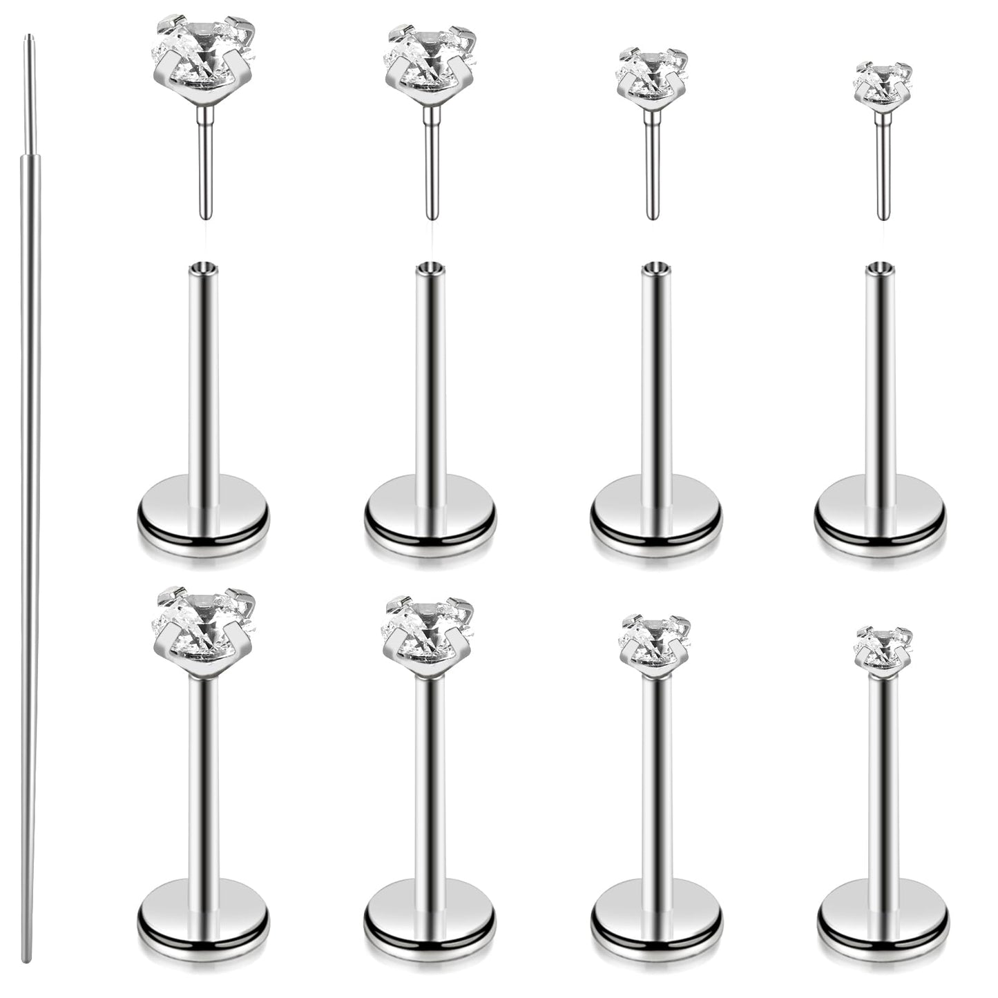 9 Pcs Threadless Nose Stud 20g Flatback Flat Back Earrings 316l Surgical Steel Stainless Steel Push In Helix Tragus Medusa Piercing Jewelry Cartilage Earrings For Women Men