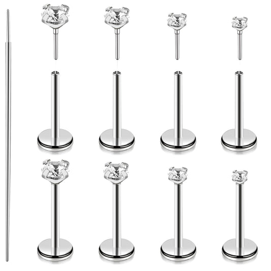 9 Pcs Threadless Nose Stud 20g Flatback Flat Back Earrings 316l Surgical Steel Stainless Steel Push In Helix Tragus Medusa Piercing Jewelry Cartilage Earrings For Women Men