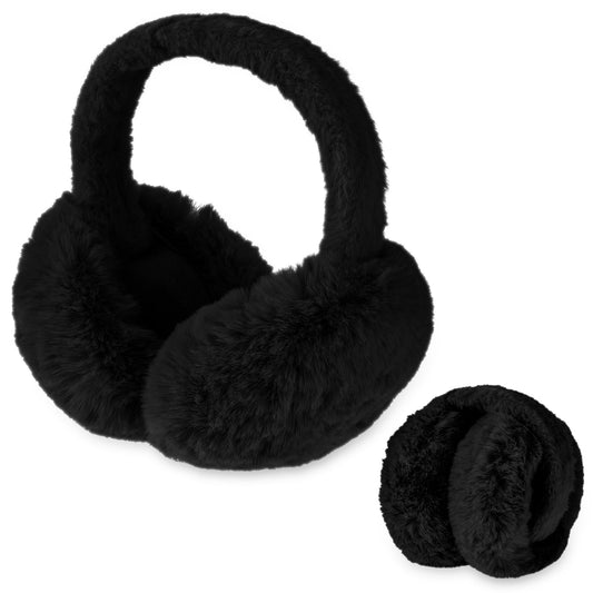 Telooco Winter Ear Muffs Foldable Fluffy Earmuffs Warm Faux Fur Headband Plush Ear Warmers Outdoor Ear Covers for Cold Weather(Black)