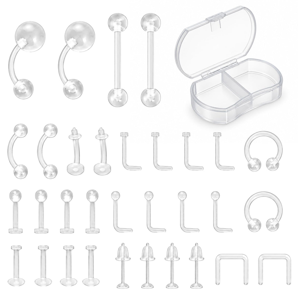 32Pcs 20g Clear Piercing Retainer Plastic Earrings Nose Studs for Sport