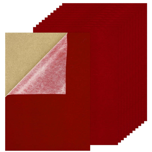 Lusofie 12 Sheets Velvet Felt Sheet Red Self Adhesive Felt Fabric Square 12"x 8" Sticky-back Drawer Liner for Sewing Projects DIY Craft Jewelry Box