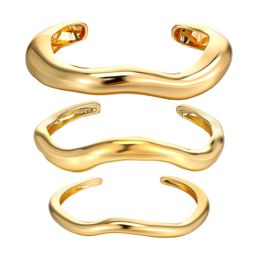 Meyeyaia 3PCS Chunky Gold Bracelets for Women, Trendy Wide Chunky Cuff Women's Bangle Bracelets, Dainty Minimalist Jewelry Gifts