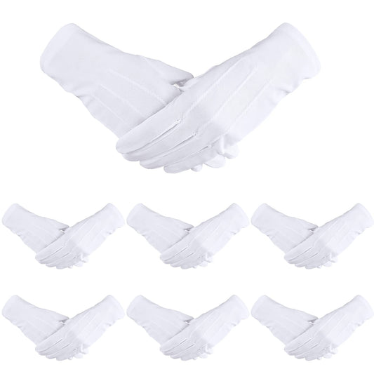 Yolev 6 Pairs White Stitched blended cotton Gloves Men Uniform Gloves Parade Costume Gloves Dress Gloves for Man Police Formal Tuxedo Guard Parade Costume
