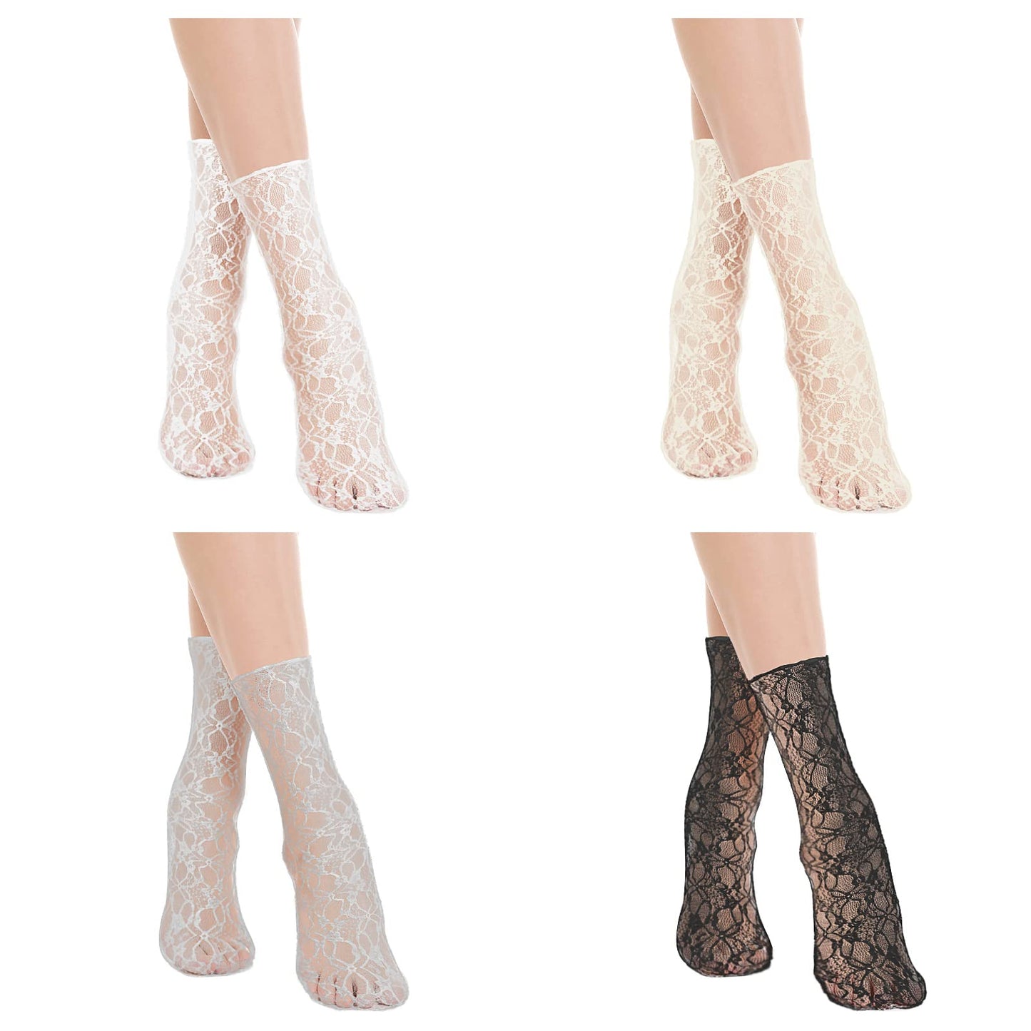 Yolev 4 Pairs Lace Socks For Women Sheer Socks Fishnet Socks Ruffled Socks Mesh Ankle Socks Casual Tulle Socks For Women And Girls