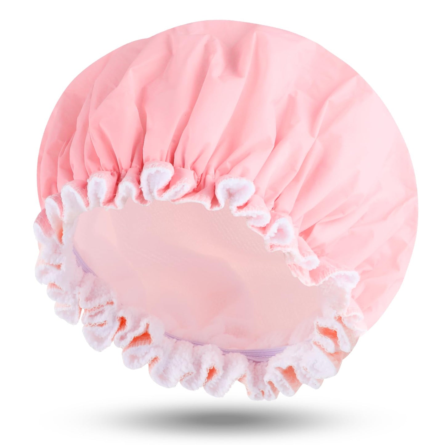 Waterproof Shower Cap Reusable Terry Cloth Lined Shower Cap for Women UK Elastic Band Bath Cap for Braids, Long Curly Hair, Travel Bathing Protection for Women and Men (pink)