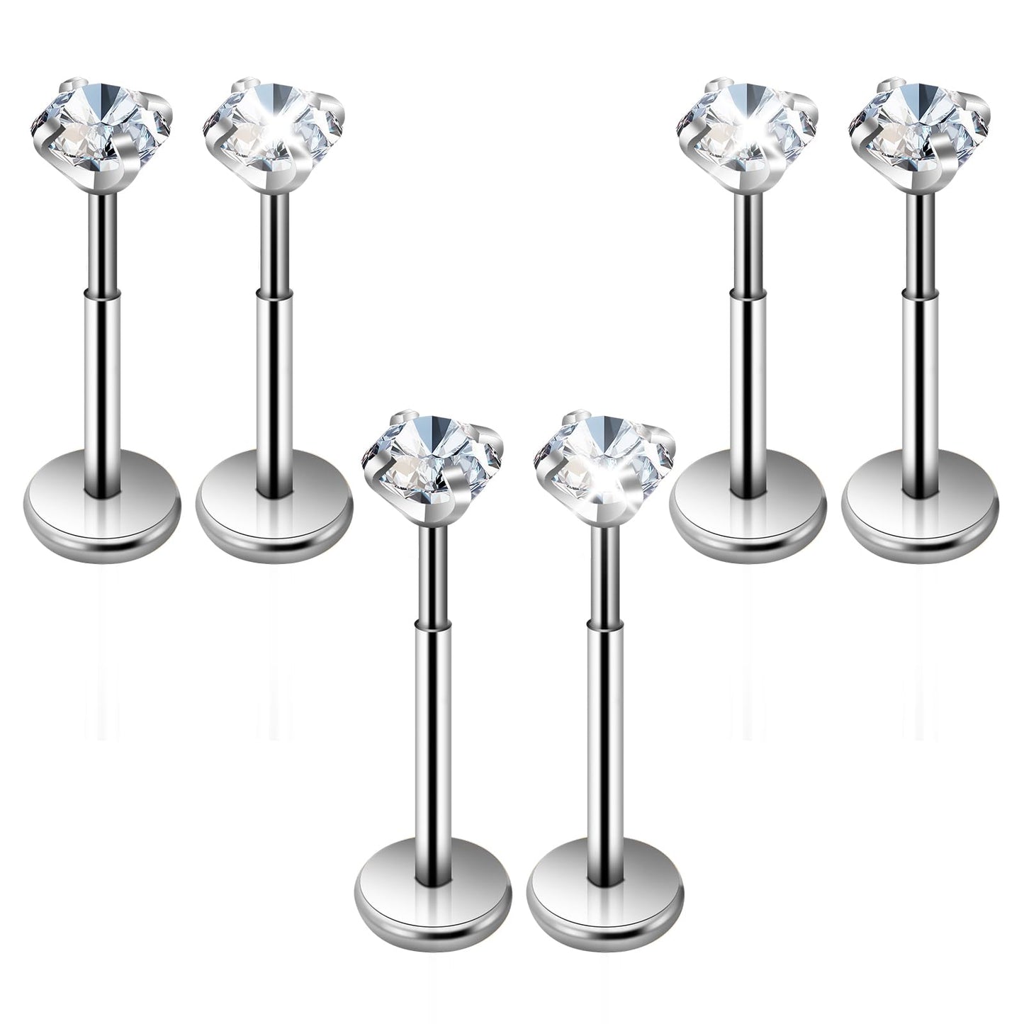 6Pcs Tragus Piercing Jewelry for Women Surgical Steel Flatback Stud Earrings, Hypoallergenic Threadless Push in Nose Rings for Cartilage Earring