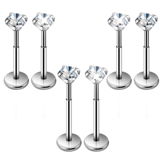 6Pcs Tragus Piercing Jewelry for Women Surgical Steel Flatback Stud Earrings, Hypoallergenic Threadless Push in Nose Rings for Cartilage Earring