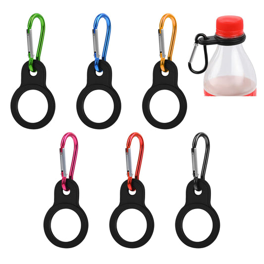 Lusofie 6 Pcs Black Water Bottle Clip Water Bottle Holder Buckle Portable Silicone Water Bottle Ring Holder with Carabiner Suitable for Traveling Camping Hiking Outdoor Activities